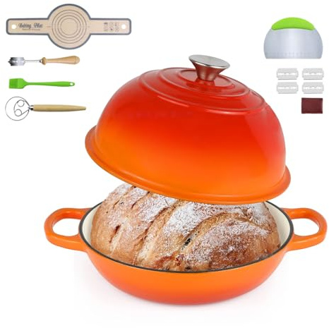 Olla holandesa de hierro fundido esmaltado de 6 cuartos de galón, olla holandesa para pan con tapa y utensilios para hornear, utensilios de cocina esmaltados antiadherentes para hornear pan de masa ma