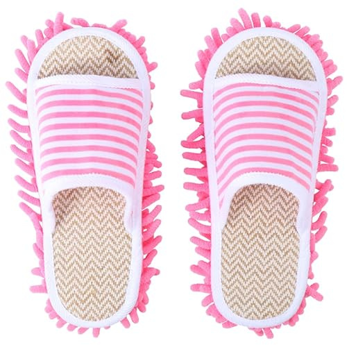 POPETPOP Pantuflas de Tela Antideslizantes para Todas las Estaciones, Zapatillas Mopas para Limpieza de Pisos, Talla Pequeña, Diseño Japonés Rayas, Lavables y Desmontables, Calzado Cómodo