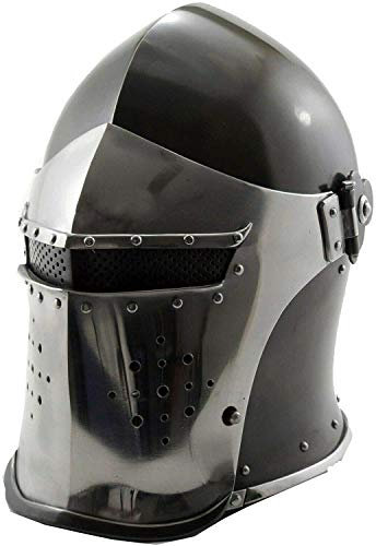 Viking Visored Barbuta Battle Knight Helmet Black Medieval Helm Armor SCA LARP Nachbildung Kostüm Rustikal Vintage Home Decor Geschenke