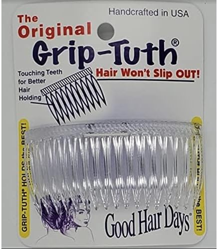 Good Hair Days Grip-Tuth Combs - 3 1/4 Side Combs, For All Types Of Hair, Decorative & Styling Women Accessories - Crystal, Set Of 2