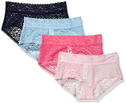 Amazon Essentials kvinnors spets stretch hipster underkläder, paket med 4, blå/rosa, Large