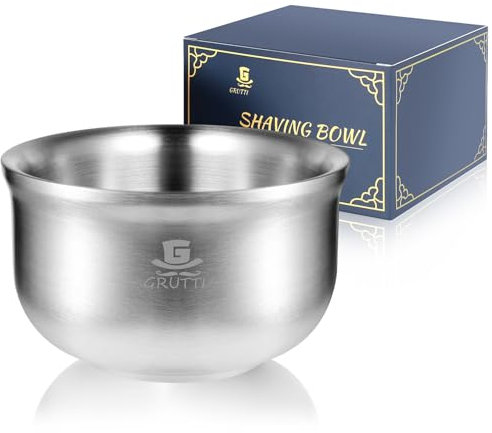 GRUTTI Premium Coppa per Rasatura 11.5cm (4.5) - Standard di Qualità Tedesco Acciaio Inox 304 Intero - Isolamento Termico a Doppio Strato per Rasatura Umidata