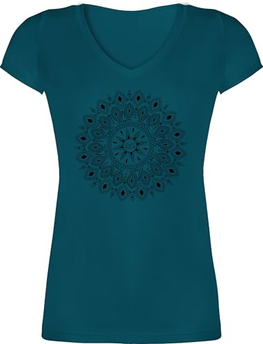 Shirtracer - T-Shirt Damen V Ausschnitt - Kunst - Boho Mandala Yoga Sketch
