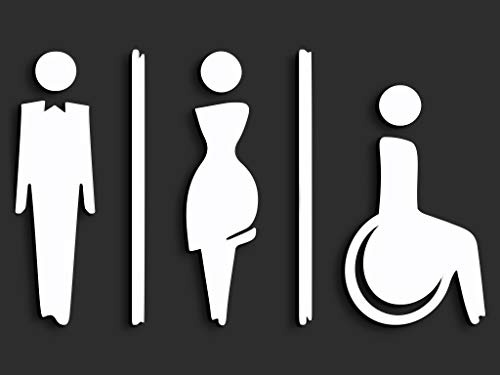 Signs - Geprägt Toilette türschild SA112 wc schilder selbstklebend, Damen Herren Behindert Aufkleber, Mann Frau Rollstuhlfahrer Badezimmer (3 Symbole Ihrer Wahl, Weiß)