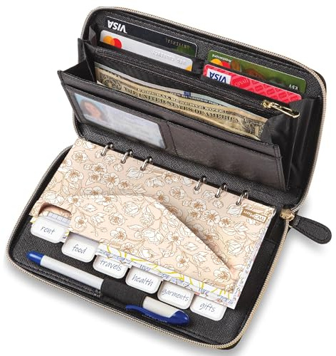 Cash Envelope Wallet All in One Budget System with 12x Tabbed Cash Envelopes, 12x Monthly Budget Cards,1x Yearly budget planner sheet Complete Money Organizer Set for Cash RFID Protection