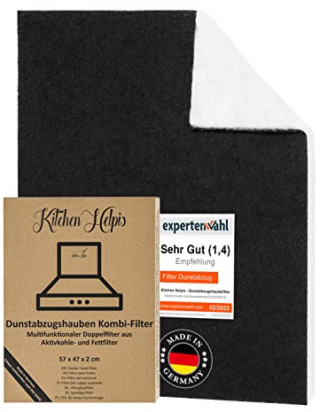 Kitchen Helpis® Dunstabzugshauben-Filter mit AKTIVKOHLE & FETTFILTER, Filter Dunstabzugshaube 57x47 cm [zuschneidbar] - 2 cm dick -, Aktivkohlefilter für Dunstabzugshaube, Kombifilter für Abzugshaube