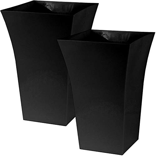 Muddy Hands Tall Square Plastic Plant Pot Cover – Modern Indoor Tree & Flower Planter Holder for Houseplants, Palms & Decorative Plants – No Drainage Holes (Pack of 2 - Large, Black)