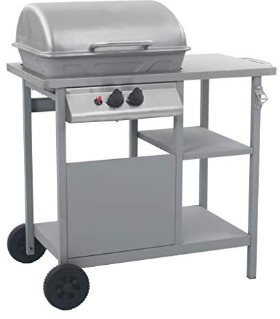 Festnight Barbecue à gaz Barbecue du bruleur avec tablette à 3 couches Noir et argenté