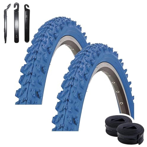 Angebot-Set / 2 x Kenda K-829 Psycho 24 MTB Fahrradreifen Fahrradmantel Blau 50-507 (24 x 1.95) + 2 passende Schläuche AV inkl. 3 Reifenheber