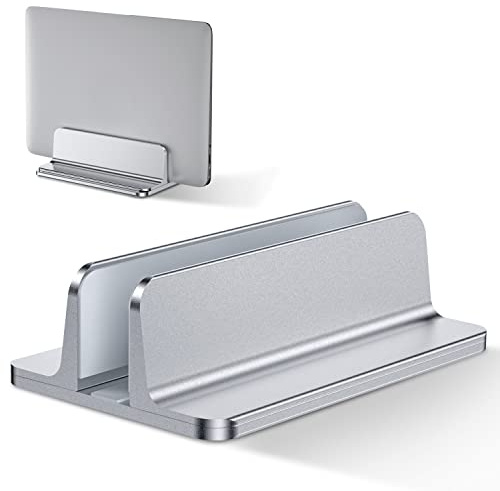Bewahly vertikal laptopstativhållare, laptopstativ, aluminiumplatsbesparande laptophållare kompatibel med MacBook Pro/Air, iPad, Samsung, Huawei, Surface, Dell, HP, Lenovo och andra, silver