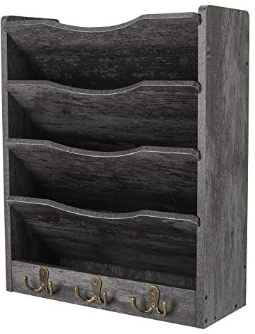 PAG Schreibtisch Wandorganizer Holz,zeitschriftenhalter,Hängend Document Organizer Mit 3-Haken，Für Büros, Wohnungen und School Supplies(5 Fächer, Dunkelgrau)