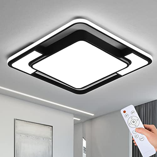 Style home 90W LED Deckenlampe dimmbar mit Fernbedienung 42x42x6cm Schwarz | 3000-6000K, Quadratische LED Deckenleuchte Modern Lampe für Wohnzimmer Schlafzimmer Büro Küche Diele