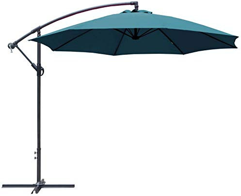 ProLeisure - Sombrilla redonda reclinable con pie en cruz, azul, large