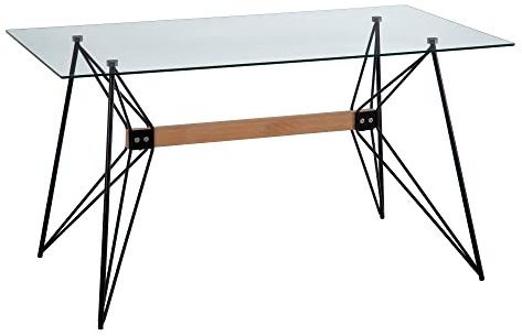 LOLAhome Mesa de Comedor geométrica de Cristal y Metal Negra de 140x80x75 cm