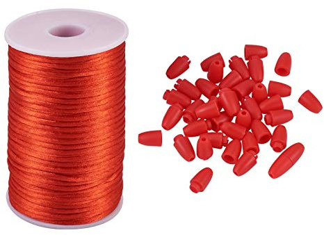 PandaHall - Cordoncini in raso di poliestere da 2,5 mm, per lavori di annodatura cinese, Kumihimo, fai da te, per creare gioielli fai da te, colore: rosso