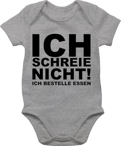 Baby Body Junge Mädchen - Sprüche - Ich schreie nicht ich bestelle Essen - schwarz - 6/12 Monate - Grau meliert - schrei babymode witzig spruch nicht, bodys babybody mit sprüchen spruche nicht!