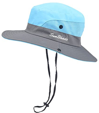 Cysocool Kinder Fischerhut Sonnenhut 3-8 Jahre Jungen Mädchen Pferdeschwanz Mesh Kappe UV Schutz UPF 50+ Sommerhut Kleinkinder Hut mit Breiter Krempe mit Kinnriemen Radfahren Wandern Mütze