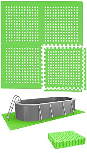 EYEPOWER Poolunterlage 12er Set 62x62cm - 4,2m² Eva Matten als Poolmatte - 1cm extra Dicke Unterlage und Bodenschutz für Pool Planschbecken Whirlpool - Outdoor Matten für Rasen Terrasse Fliesen