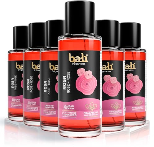 Bali fragancias Pack de Esencias al Aceite de Rosa para Humidificador. Set de Ambientadores Dulces y Florales en Esencia para Difusor. Aceite Natural para Quemador de Aromaterapia. 50 ml. 6 Unidades