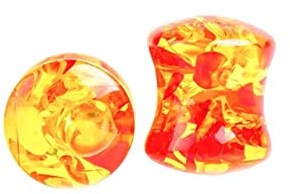 Lieson Ear Tunnel Flesh 8mm, 2 Stück Ohr Tunnel Set Harz Bernstein 0G Flesh Tunnel Piercing Schmuck