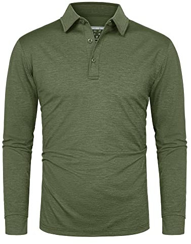 TACVASEN Mens Polo T-Shirts Long Sleeve Polo Shirts Men's Tennis T-Shirt Autumn Outdoor Tops Lightweight Spring Shirts Army Green