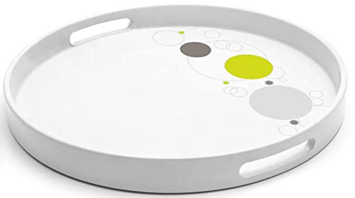 Brunner 0830080N.C7B Rundes Tablett aus bruchsicherem Melamin, Kollektion Space, Durchmesser 30 cm, rutschfest, BPA-frei, Farbe Weiß/Grau/Grün