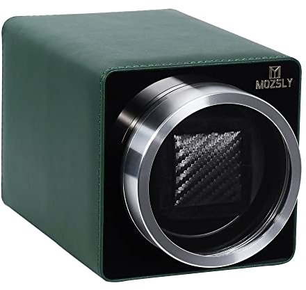 MOZSLY Uhrenbeweger für Automatikuhren mit leisem Motor und 12 Drehbewegungen AC Adapter Batteriebetrieben Grünes Leder