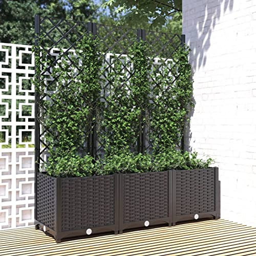 Yolola Pflanzkasten Mit Rankgitter Pflanzkübel mit Spalier Blumenkasten mit Rankgitter, Pflanzkasten für Kletterpflanzen, Hochbeet mit Spalier, Blumenkübel für Garten Schwarz 120x40x136 cm PP