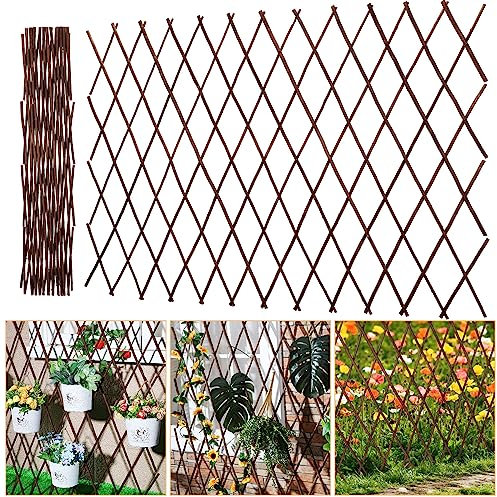 Sasylvia Paquete de 8 paneles de valla de mimbre expandibles de 36 x 92 pulgadas para plantas trepadoras, enrejado de jardín de sauce, soporte de plantas, valla de sauce de pantalla abierta, valla de