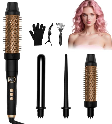 Thermal Brush, Curling Wand Set, 6 in 1 Curling Tongs with [Storage Box], LCD Display, 3 Barrel Hair Waver, Curling Iron 9mm-32mm, Thermal Brush & Curling Brush, Hair Curler for All Hair Styling