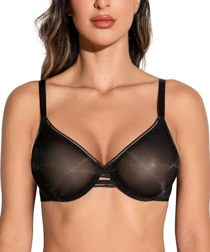 Deyllo Damen Bügel BH mit Spitze Unwattierter Triangel BH Soft Brustformende, Schwarz, 75C