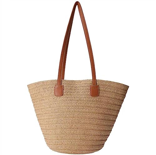 YXQSED Sac de paille tressée Sac de plage d'été pour les femmes Sac de grande capacité avec sac de plage à fermeture éclair Shopping Clothing Totes Shoulder Bags