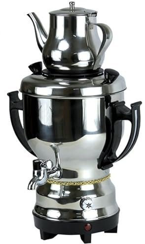Electric Stainless Steel Persian Russian Turkish Arabic 3 Liter Samovar With Kettle 32oz Tea Maker Water Teapot 110V 1300W Auto Shut Off, Keep Warm