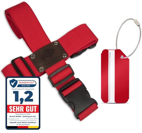 Koffergurt Set 2 Stück - Gepäckgurt Kofferband + Gratis Kofferanhänger - Rot