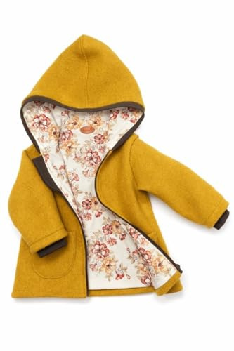 Lilakind“ Wollwalk Kinder-Mantel mit Taschen Walk Kapuzen Jacke Senfgelb Gr. 92/98 - Made in Germany