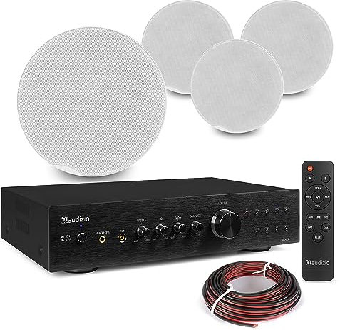 Power Dynamics 2-Zone Multi Room Ceiling Speaker System with Bluetooth - Home Audio Package with 4x FCS8 8 Ceiling Speakers, AD420B HiFi Amplifier and Speaker Wire Kit