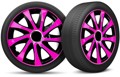 Radkappen 13 Zoll Radzierblenden 4er Set passend für alle Stahlfelgen - Einstellbarer Sicherungsring - Rosa Schwarz