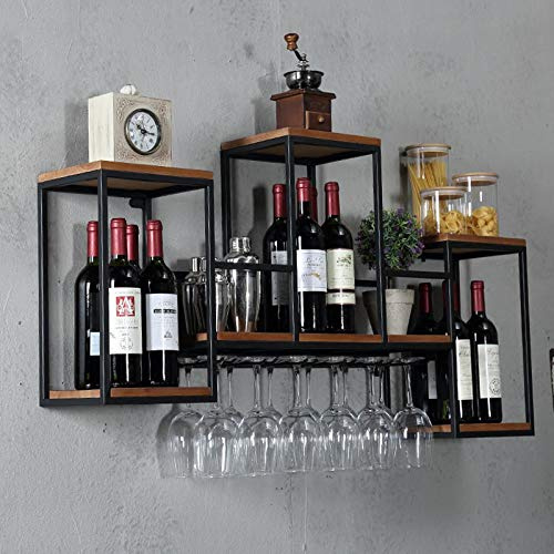 Metall Wandmontierter Weinhalter Stemware Glass Rack, Vintage Weinregal Wand Holz, Multi Functional Wine Storage Display Rack Weinregal Storage Unit Regale Weinglas für Halter Home Kitchen Bar Decor