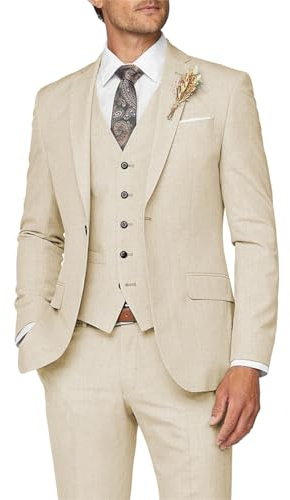 Wangyue Herrenanzug, 3-teilig, schmale Passform, Anzug für Herren, formeller Business-Anzug, Hochzeit, Bräutigam, Abschlussball, Smoking, Dinner-Party, Beige, XL