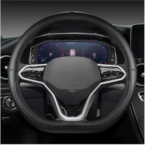 Lenkradbezug Leder D Form Auto Lenkrad Abdeckung Für VW Für Sharan Für Passat Für Caddy Für Touran Für Tiguan 2015 2016 2017 2018 2019 2020 2021 Auto Lenkradschoner (Farbe : Schwarz)