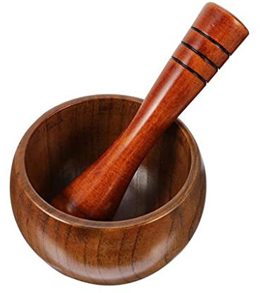 EUTYRG Set Knoblauchmörser Stößel Set Holz Knoblauchmühle Manueller Knoblauchpresser Küchenhelfer