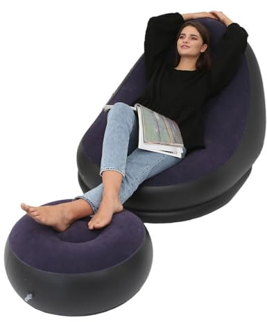 Leapiture Aufblasbarer Stuhl,Air Chaise Lounge, Aufblasbarer Sessel,aufblasbare Lounge mit Ottomane für Camping, Gaming, Mittagspause, Gartenparty, genießen Sie Sonnenbaden (Blau)