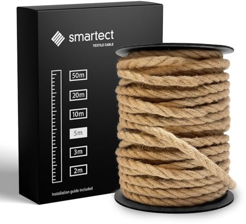 smartect Cavo Elettrico Tessile intrecciato Juta, 5 Metri Filo Elettrico Vintage, Tripolare (3 x 0.75mm²) Cavo Elettrico Rivestito in Tessuto per Fai da Te