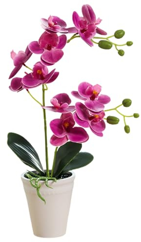 Fake Orchid in Pot Realistic 16inch Faux Orchid Decorative Artificial Orchid Vivid Vibrant Fake Orchid Plant for Home Office Wedding, Artificial Orchid Orchids Artificial Flowers Faux Orchid