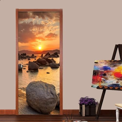 Türtapete Selbstklebend Strandlandschaft Bei Sonnenuntergang 90 X 200 Cm Türfolie Selbstklebend 3D Türtapete Wasserdicht Abnehmbare Türaufkleber Pvc Türposter Selbstklebend Wohnzimmer Tür Aufkleber -