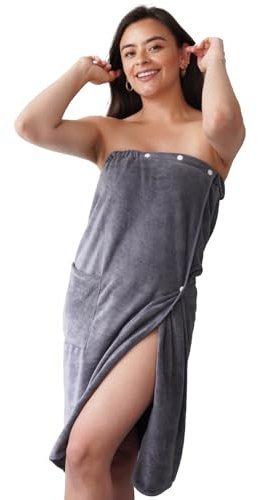 Efforest Bademantel Damen Saunahandtuch Badeponcho - Morgenmantel Damen Leicht Saunakilt - Großes Badetuch Handtuchkleid mit Druckknöpfen - Sauna Frottee Tuch (Size: 36-44)