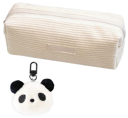 HDGSAFD 1 Cord-Federmäppchen, 1 Panda-Anhänger, Einfaches Einfarbiges Federmäppchen, Große Schreibwarentasche, Federmäppchen, Federmäppchen Mit Reißverschluss, Make-Up-Pinsel-Tasche
