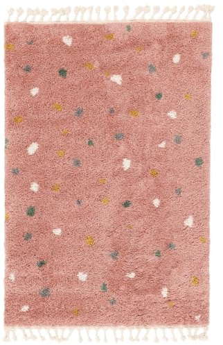 RugVista Confetti Kinderteppich, 160 x 230 cm, Rosa | Moderne, Rechteckig, Niedriger Stapel, Nur chemische Reinigung, Oeko-Tex 100, Ohne gefährliche Chemikalien, Kinderzimmer