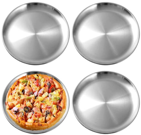 BORDEAG rostfritt stål, 4 stycken campingtallrikar 30 cm, rostfria tallrikar campingtallrikar, campingporslin, perfekt för picknick, kök, fest och vandring