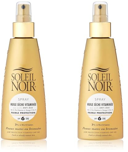 Soleil Noir Spray Huile Sèche Vitaminée 6 Protection Faible, Or, 150 ml (Lot de 2)